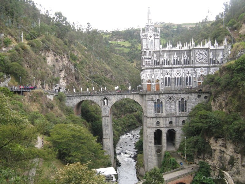 Ipiales church Sanctuary of Las Lajas river bridge