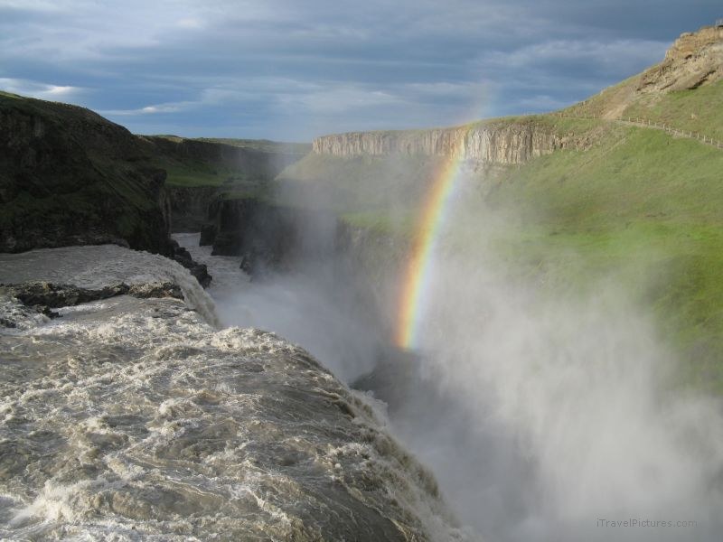 Gullfoss waterfall rainbow mist