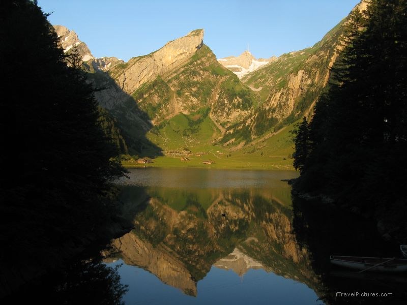 Seealpsee lake mountain reflection