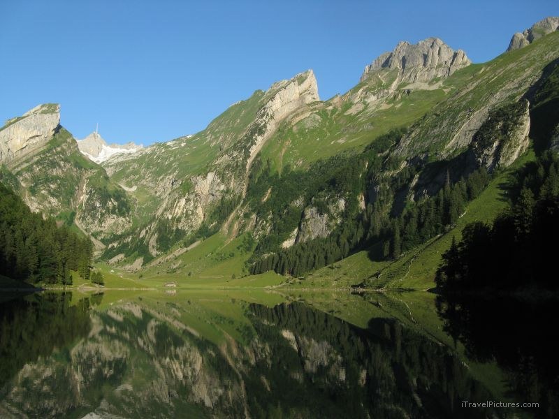 Seealpsee lake mountain mountains reflection